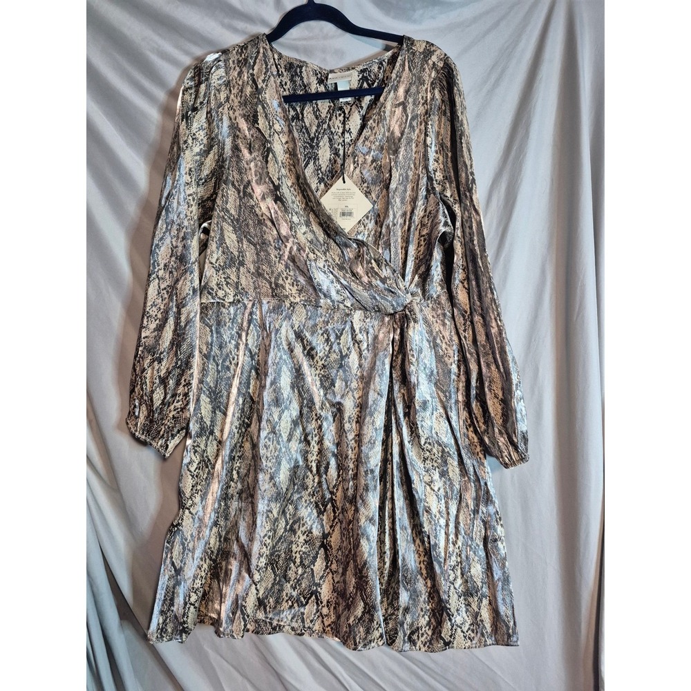 AVA & VIV Women's XXL Long Sleeve Wrap Dress Animal Print Snake New
